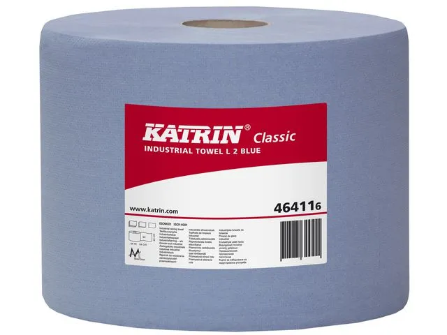 Alternativ bild 0 för Aftørringsrulle Industri Katrin 2-lag Ø29cm B22cmxL360m Genbrug Blå,2 rl x 360 m/krt