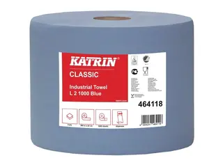 Produktfoto för Aftørringsrulle Industri Katrin 2-lag Ø29cm B22cmxL360m Genbrug Blå,2 rl x 360 m/krt
