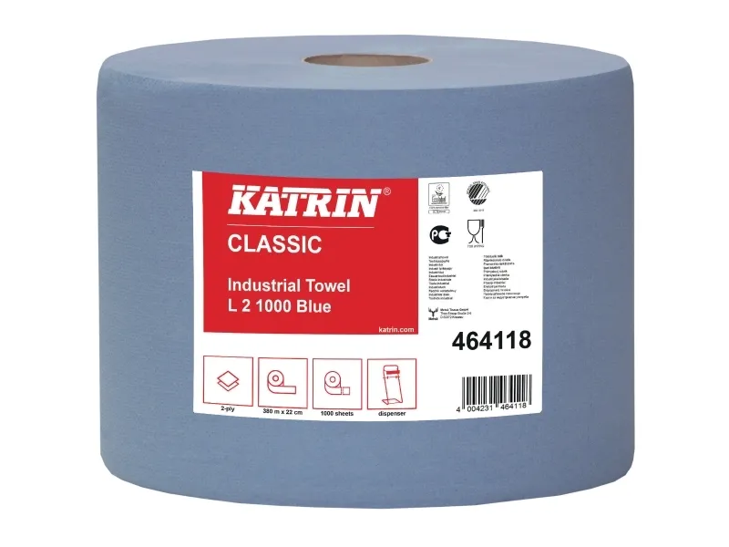 Alternativ bild 0 för Aftørringsrulle Industri Katrin 2-lag Ø29cm B22cmxL360m Genbrug Blå,2 rl x 360 m/krt