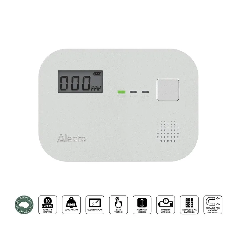 Bild 1 för Alecto DETECTEUR CO COA3910, Kolmonoxid (CO), Elektrokemisk givare, Hem, Trådlös, 85 dB, Vit