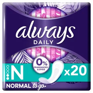Produktfoto för Always Daily Fresh Normal Trosskydd 0% Parfymer och Färgämnen 20 st