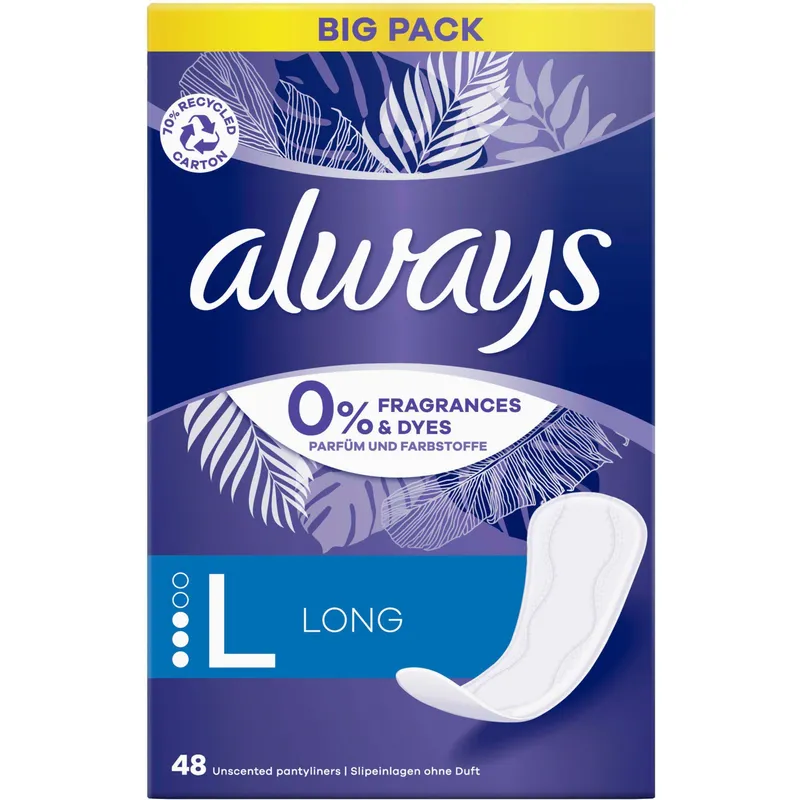 Bild 2 för Always Daily Protect Long Trosskydd 0% Doft och Färgämnen 48 st