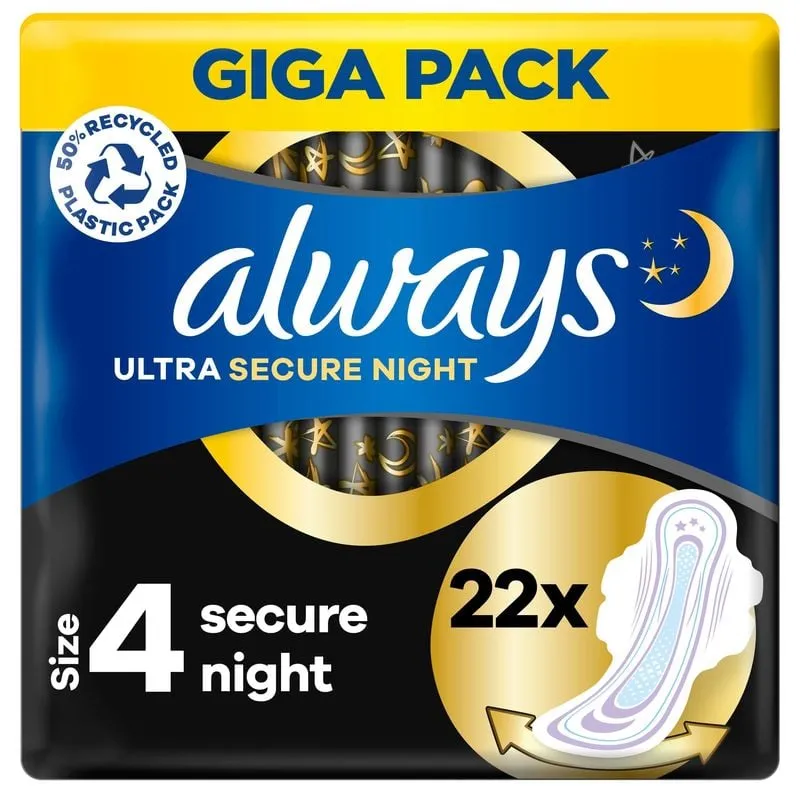 Bild 1 för Always Ultra Secure Night Storlek 4 Bindor Med Vingar 22 st