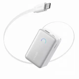 Produktfoto för Anker Nano 10000 mAh Snabbladdnings-Powerbank 45W med inbyggd USB-C Kabel – Vit