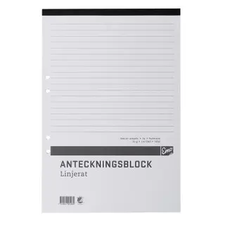 Produktfoto för Anteckningsblock A4 100 blad linjerat hålat perforerat