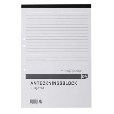 Alternativ bild 0 för Anteckningsblock A4 100 blad linjerat hålat perforerat