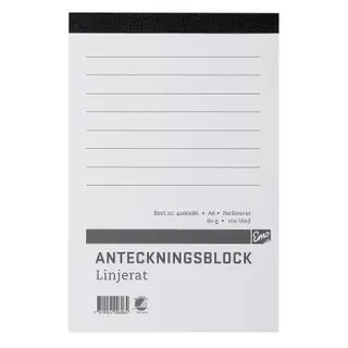 Produktfoto för Anteckningsblock A6 100 blad linjerat ohålat perforerat Träfritt