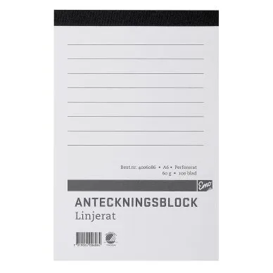 Alternativ bild 0 för Anteckningsblock A6 100 blad linjerat ohålat perforerat Träfritt