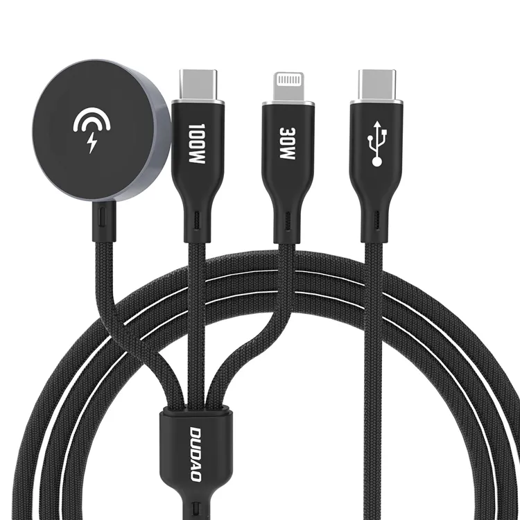 Alternativ bild 0 för Apple Watch Dudao A12Max+ PD 100W 3in1 ikroviklio laidas: USB-C Lightning 1,2m – juodas