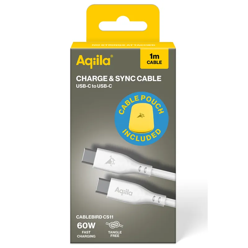Bild 1 för Aqiila Cablebird CS11 kabel USB-C till C 60W silikon 1m vit