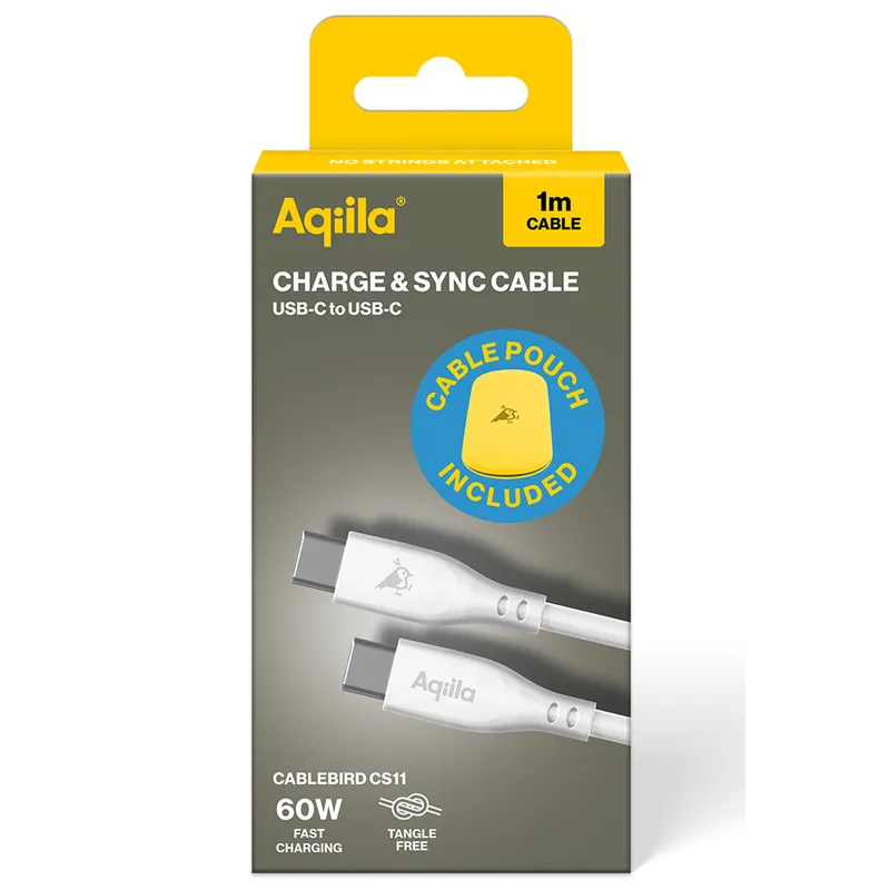 Bild 2 för Aqiila Cablebird CS11 kabel USB-C till C 60W silikon 1m vit