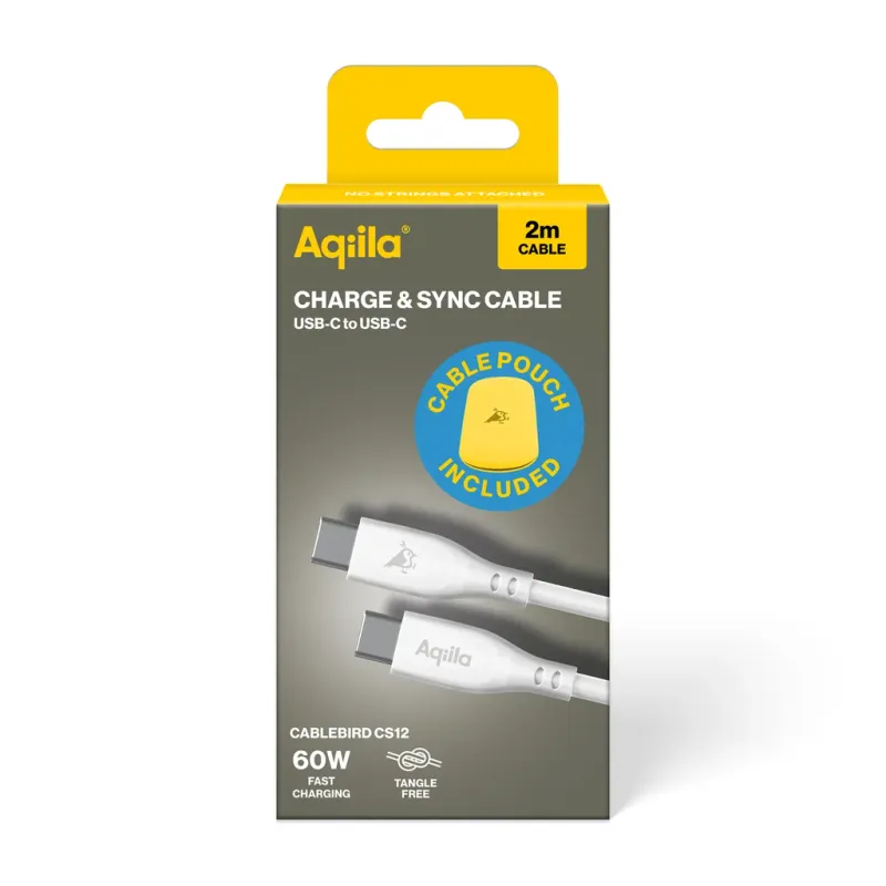 Alternativ bild 0 för Aqiila Cablebird CS12 kabel USB-C till C 60W silikon 2m vit