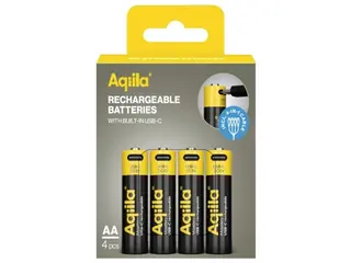Produktfoto för Aqiila Li-ion 2000mah Laddningsbart AA-batteri med USB-C - 4-pack