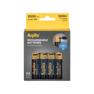 Produktfoto för Aqiila Li-ion 2000mah Laddningsbart AA-batteri med USB-C - 4-pack