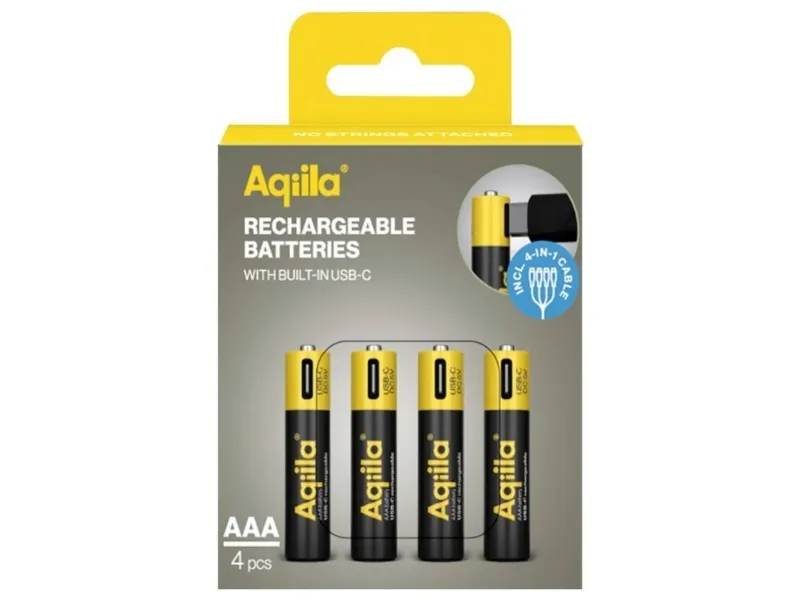 Alternativ bild 0 för Aqiila Li-ion 600mah Laddningsbart AAA-batteri med USB-C - 4-pack