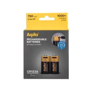 Produktfoto för Aqiila Li-ion 750mah Laddningsbart CR123A-batteri med USB-C - 2-pack
