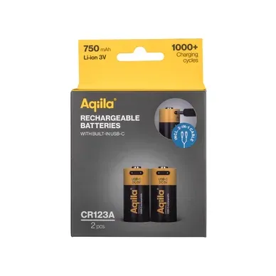 Alternativ bild 0 för Aqiila Li-ion 750mah Laddningsbart CR123A-batteri med USB-C - 2-pack