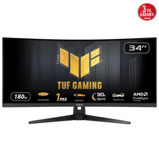 Produktfoto för ASUS TUF Gaming VG34VQ3B - LED-skärm - spel - böjd - 34 - 3440 x 1440 WQHD @ 180 Hz - VA - 400 cd/m² - 4000:1 - DisplayHDR 400 - 1 ms - 2xHDMI, 2xDisplayPort - högtalare - svart
