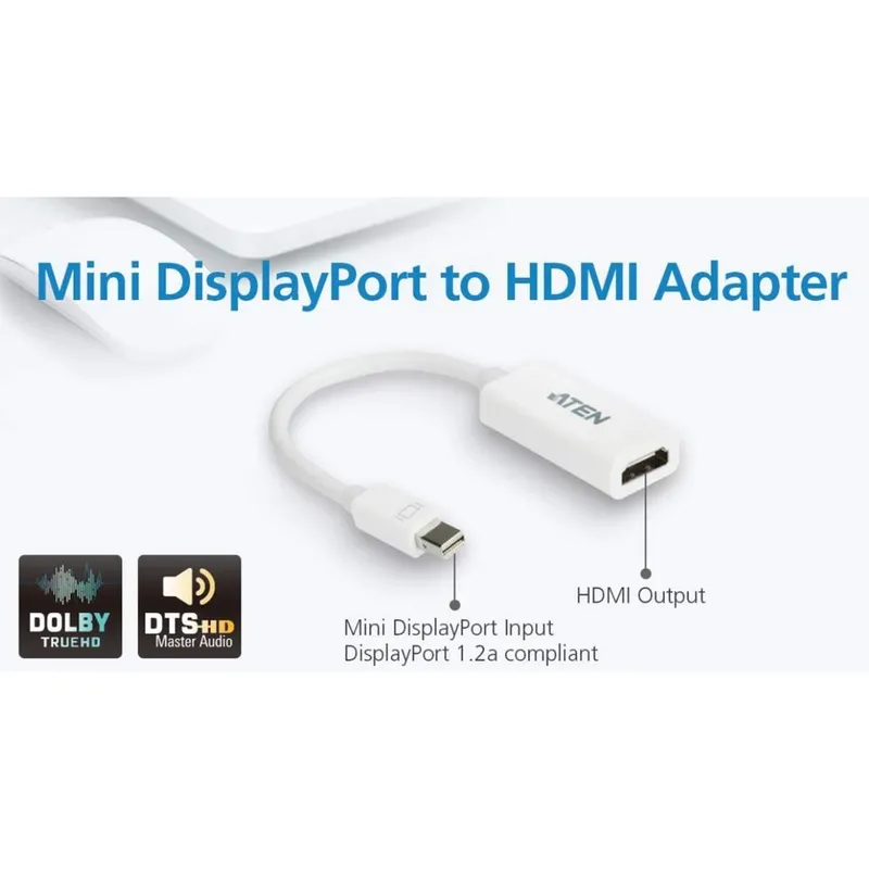 Bild 2 för ATEN VC980 - Videoadapter - Mini DisplayPort hane till HDMI hona - 19 cm - vit