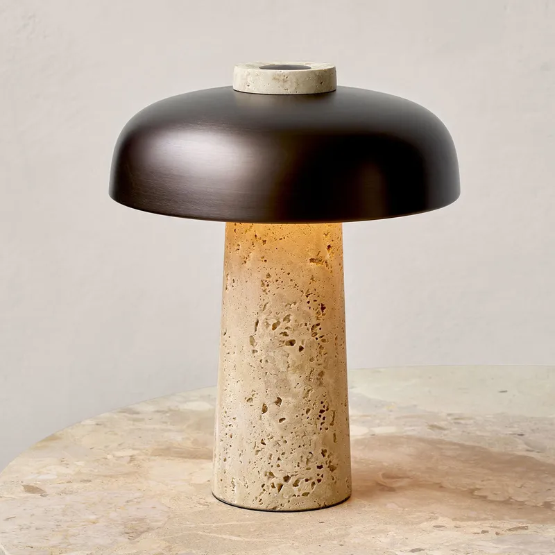 Bild 1 för Audo Copenhagen - Reverse Table Lamp - Bordslampa - Travertine / Bronzed Brass - Ø24 x H30 cm