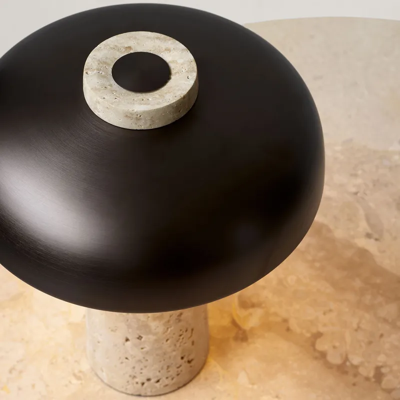 Bild 4 för Audo Copenhagen - Reverse Table Lamp - Bordslampa - Travertine / Bronzed Brass - Ø24 x H30 cm