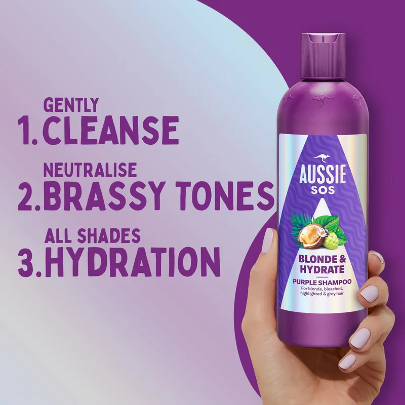 Bild 2 för Aussie SOS Blonde & Hydrate Purple Schampo 300 ml