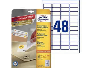 Produktfoto för Avery Etikett avtagbar 45,7x21,2mm