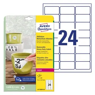 Produktfoto för Avery Etikett Avtagbar 63,5x33,9mm