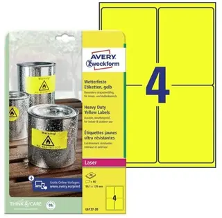 Produktfoto för AVERY Zweckform Etikett Slitstark 99,1x139mm gul
