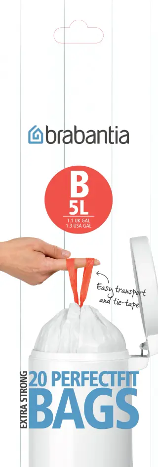 Produktfoto för Avfallspåsar Brabantia Smartfix 5 liter - rulle med 20 påsar (modell B)