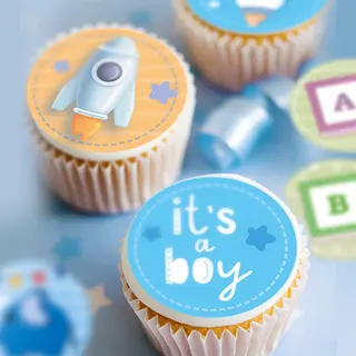 Produktfoto för Baby Shower Blå Tårtbilder/Muffinsbilder Ø3,4cm
