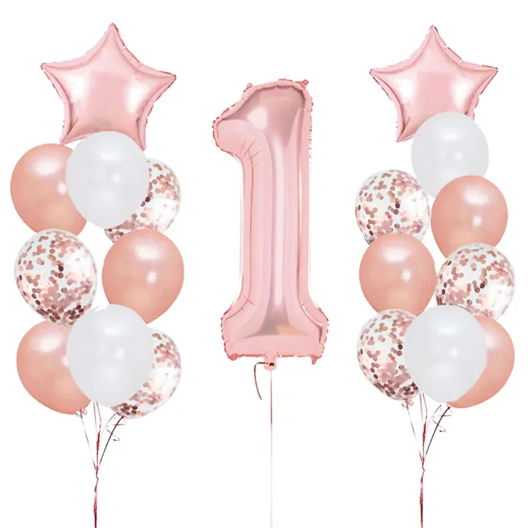 Alternativ bild 0 för Ballongset "1" Roséguld