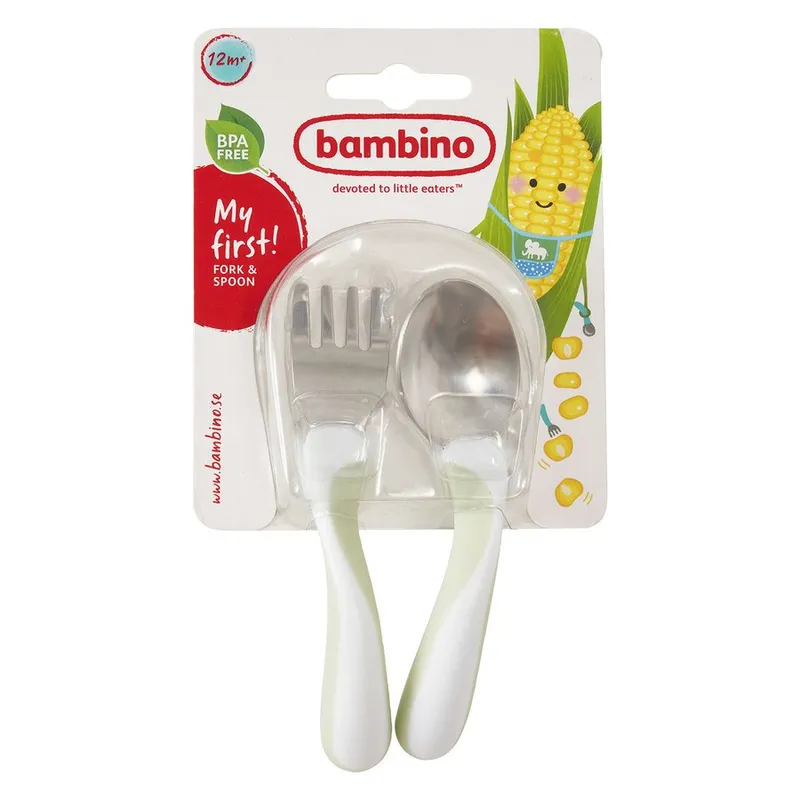 Bild 2 för Bambino Starter Sked och Gaffel Mintgrön