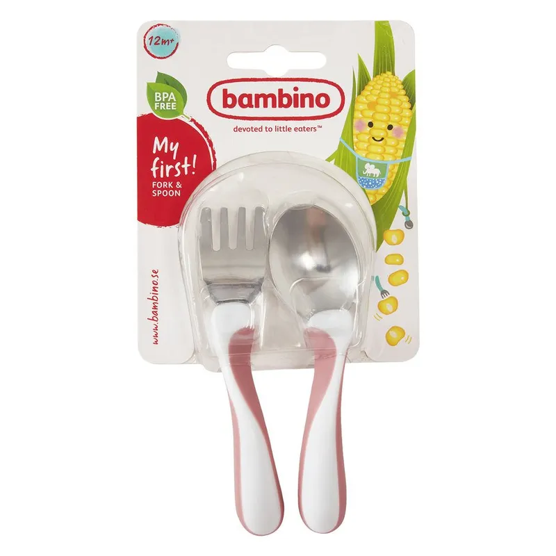 Bild 2 för Bambino Starter Sked och Gaffel Rosa