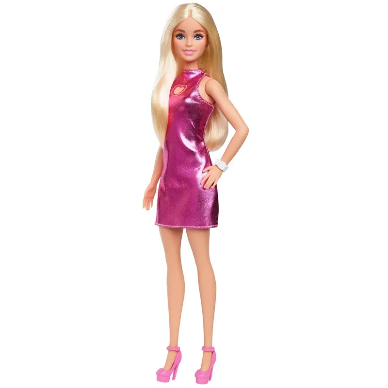 Bild 2 för Barbie Fashionistas Doll #230 in Metallic Pink Minidress With Heart Cut-Out