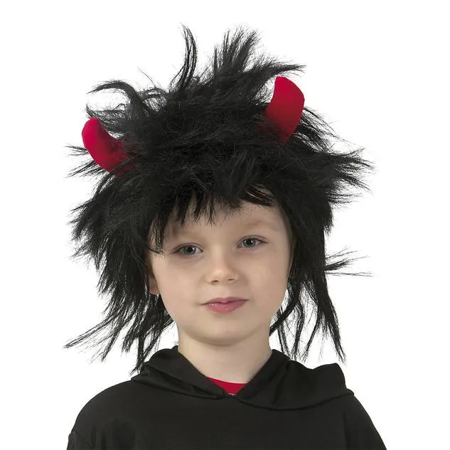Alternativ bild 0 för Barnperuk svart med horn