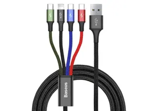 Produktfoto för Baseus CA1T4-B01, Sort, USB A, Lightning + micro-USB B + USB C, 1,2 m, Hanstik, Hanstik