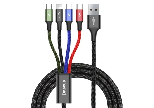 Alternativ bild 0 för Baseus CA1T4-B01, Sort, USB A, Lightning + micro-USB B + USB C, 1,2 m, Hanstik, Hanstik
