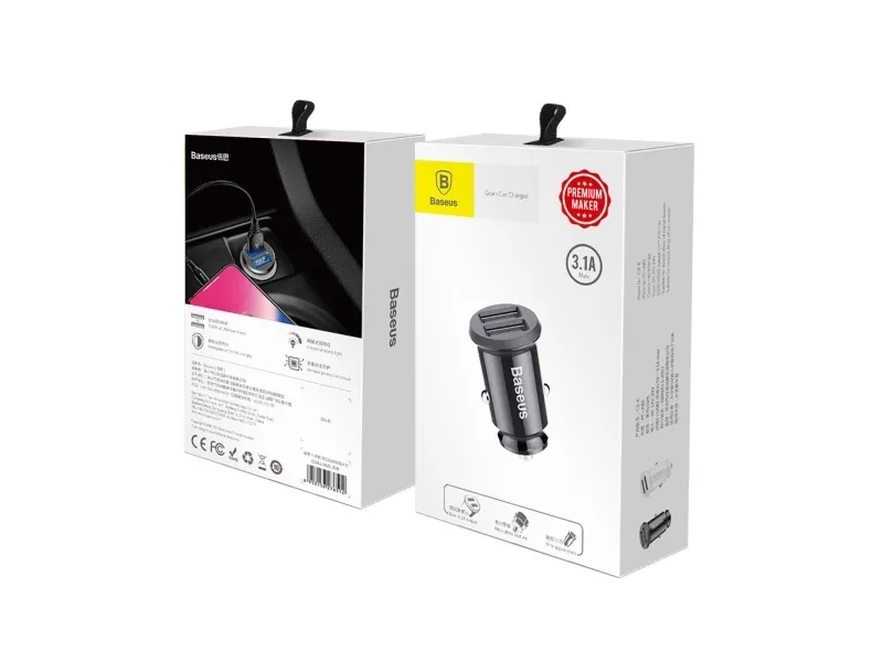 Alternativ bild 0 för Baseus Grain Car Charger 2x USB 5V 3.1A (black)