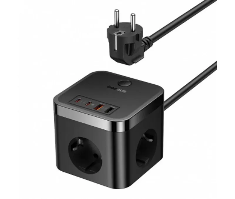 Alternativ bild 0 för Baseus PowerCombo Cube Väggladdare, 4000W, 2x USB-A, 2x USB-C, 3x EU-kontakt