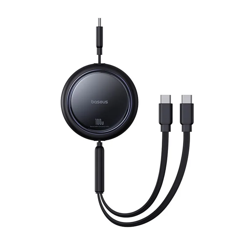 Alternativ bild 0 för Baseus USB-C indragbar kabel till 2x USB-C 100W, 1m - Svart