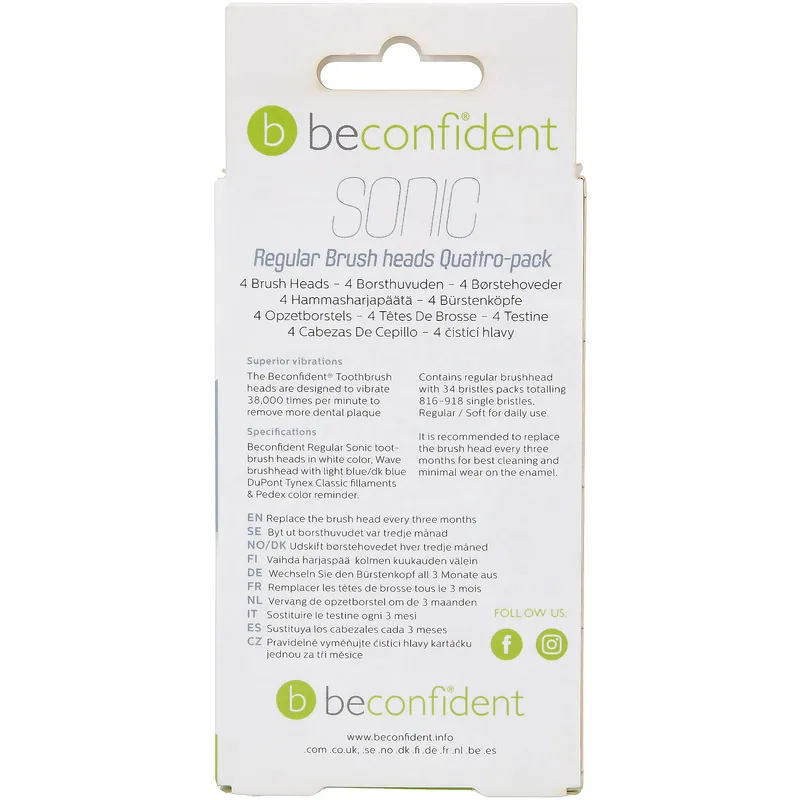 Bild 2 för Beconfident Sonic Tandborsthuvud Regular vit 4-pack