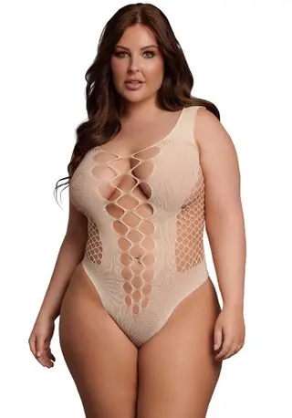 Produktfoto för Beige V-ringad teddy - plus size
