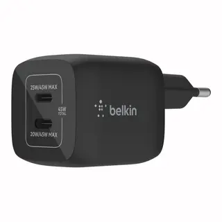 Produktfoto för Belkin BOOST CHARGE PRO power adapter - PPS and GaN technology - 2 x USB-C - 45 Watt