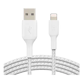 Produktfoto för Belkin Nylonflätad Lightning till USB-A kabel, 2 meter - Vit