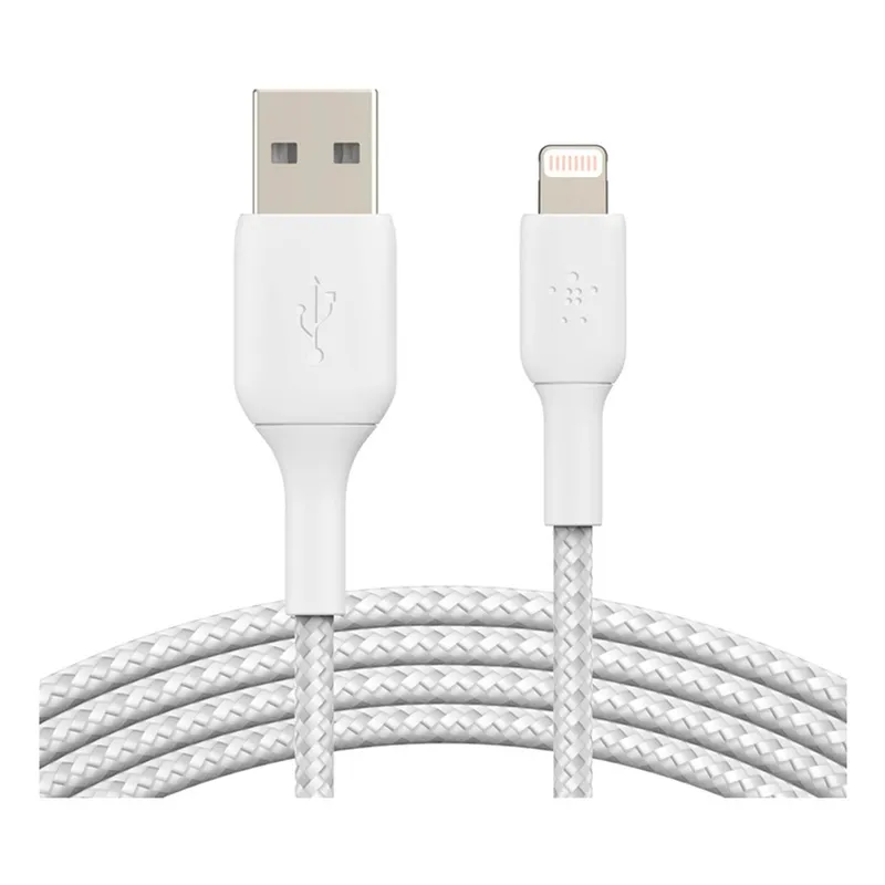 Bild 1 för Belkin Nylonflätad Lightning till USB-A kabel, 2 meter - Vit