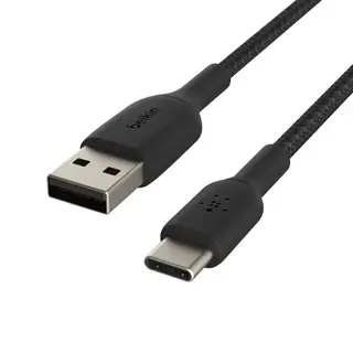 Produktfoto för Belkin - Nylonflätad USB-A till USB-C kabel, 1 meter - Svart