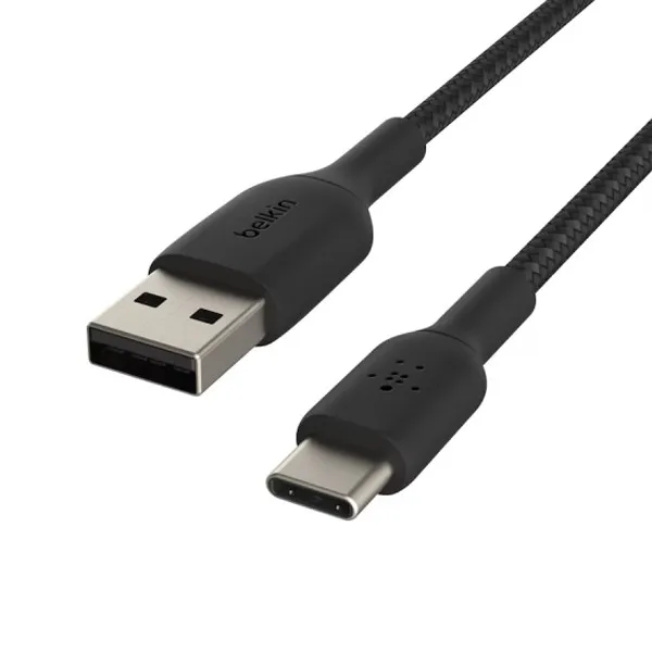 Alternativ bild 0 för Belkin - Nylonflätad USB-A till USB-C kabel, 1 meter - Svart