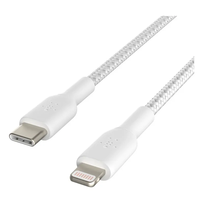 Bild 1 för Belkin - Nylonflätad USB-C kabel med Lightning-anslutning, 1 meter - Vit