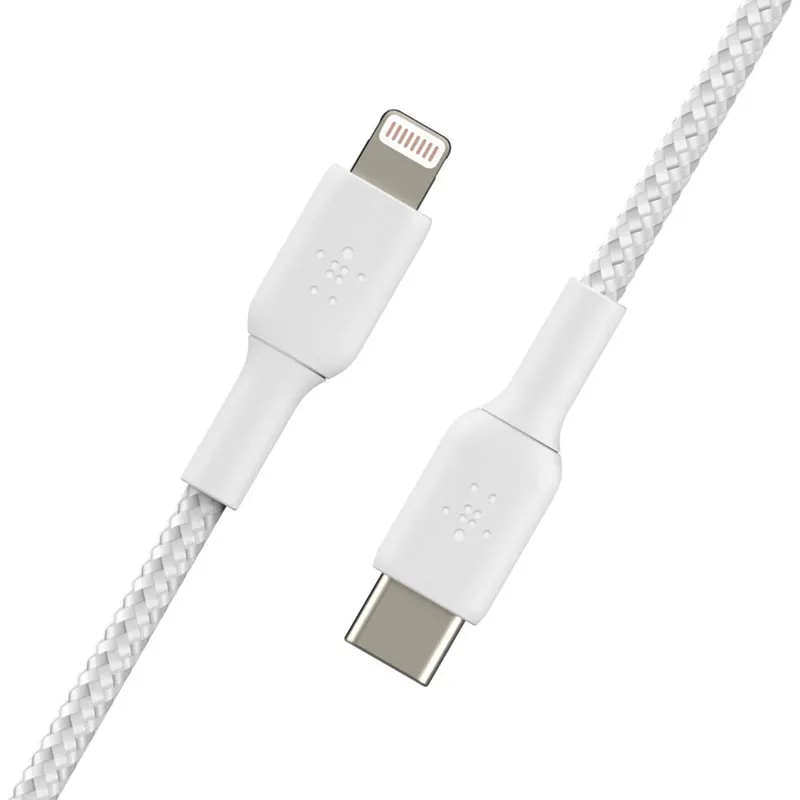 Bild 2 för Belkin - Nylonflätad USB-C kabel med Lightning-anslutning, 2 meter - Vit